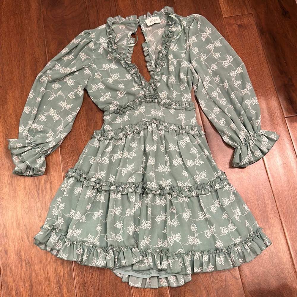 Sage color  mini dress , open back